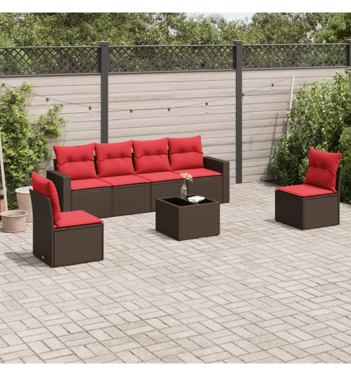 Salon de jardin avec coussins 7 pcs marron résine tressée | Mobilier & Déco