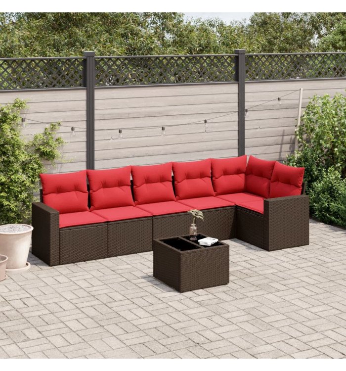 Salon de jardin avec coussins 7 pcs marron résine tressée | Mobilier & Déco