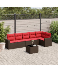 Salon de jardin avec coussins 7 pcs marron résine tressée | Mobilier & Déco