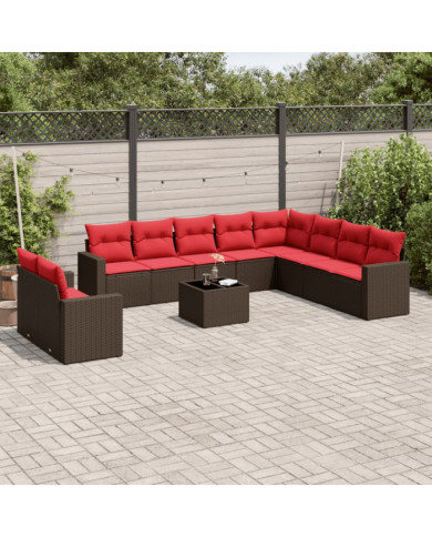Salon de jardin et coussins 11 pcs marron résine tressée | Mobilier & Déco