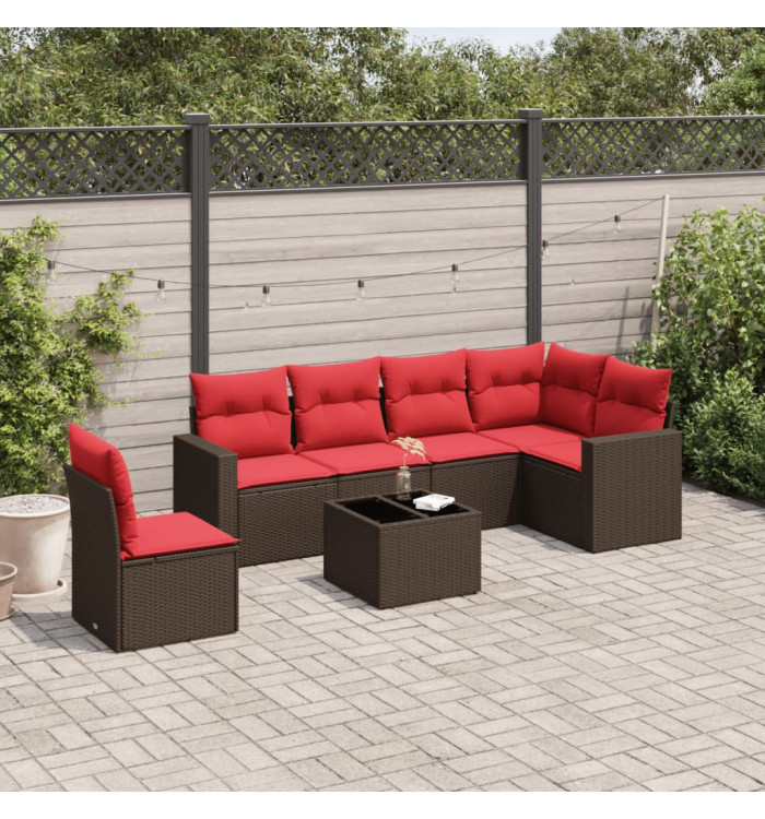 Salon de jardin avec coussins 7 pcs marron résine tressée | Mobilier & Déco