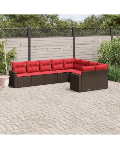Salon de jardin avec coussins 9 pcs marron résine tressée | Mobilier & Déco