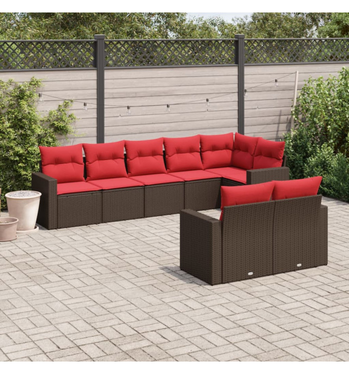 Salon de jardin 8 pcs avec coussins marron résine tressée | Mobilier & Déco