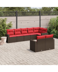 Salon de jardin 8 pcs avec coussins marron résine tressée | Mobilier & Déco