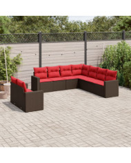 Salon de jardin avec coussins 9 pcs marron résine tressée | Mobilier & Déco