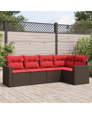 Salon de jardin avec coussins 5 pcs marron résine tressée | Mobilier & Déco