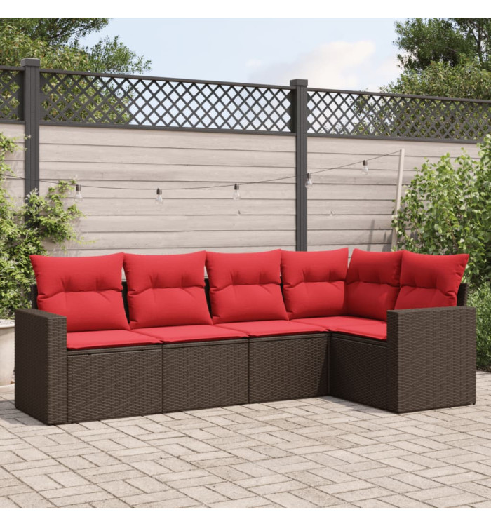 Salon de jardin avec coussins 5 pcs marron résine tressée | Mobilier & Déco