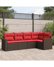 Salon de jardin avec coussins 5 pcs marron résine tressée | Mobilier & Déco