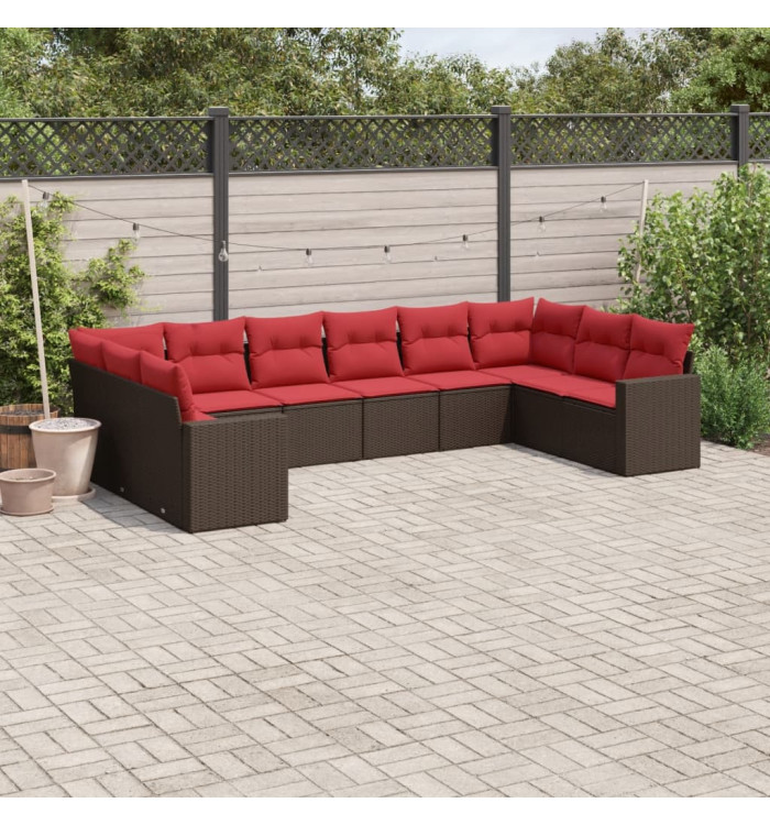 Salon de jardin 10 pcs avec coussins marron résine tressée | Mobilier & Déco