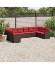Salon de jardin 10 pcs avec coussins marron résine tressée | Mobilier & Déco