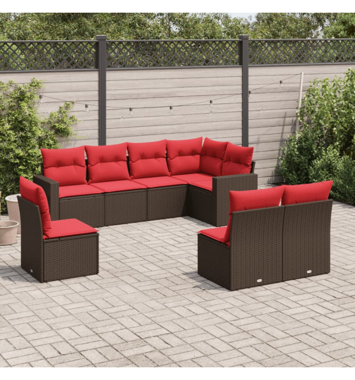 Salon de jardin 8 pcs avec coussins marron résine tressée | Mobilier & Déco