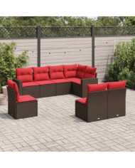 Salon de jardin 8 pcs avec coussins marron résine tressée | Mobilier & Déco