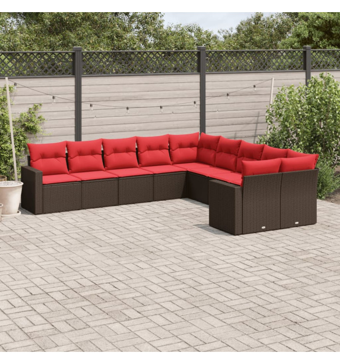 Salon de jardin 10 pcs avec coussins marron résine tressée | Mobilier & Déco
