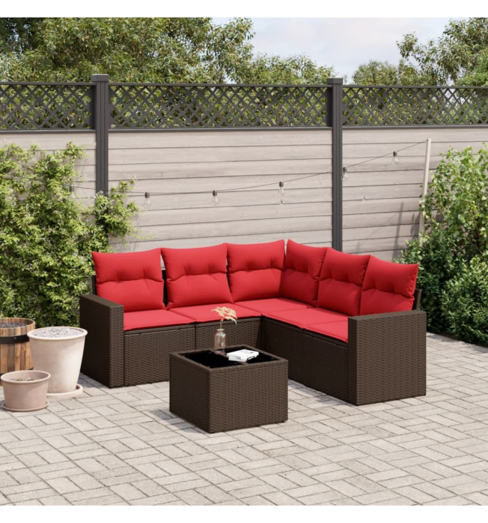 Salon de jardin 6 pcs avec coussins marron résine tressée | Mobilier & Déco