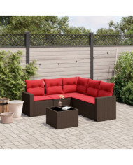 Salon de jardin 6 pcs avec coussins marron résine tressée | Mobilier & Déco