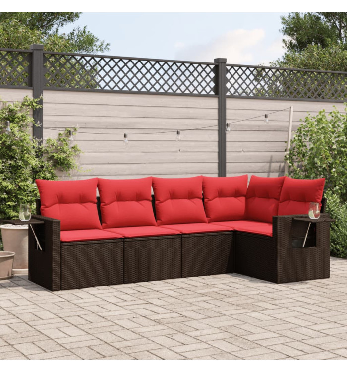 Salon de jardin avec coussins 5 pcs marron résine tressée | Mobilier & Déco
