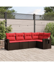 Salon de jardin avec coussins 5 pcs marron résine tressée | Mobilier & Déco