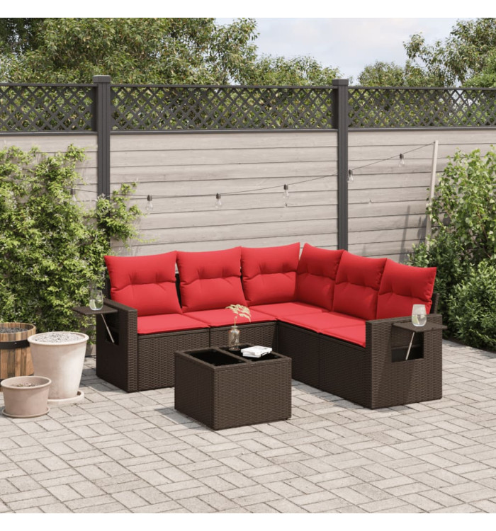 Salon de jardin 6 pcs avec coussins marron résine tressée | Mobilier & Déco