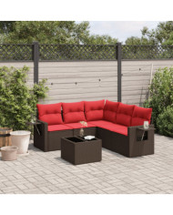 Salon de jardin 6 pcs avec coussins marron résine tressée | Mobilier & Déco