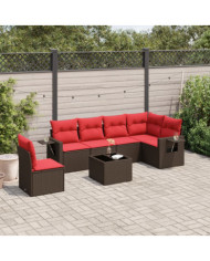 Salon de jardin avec coussins 7 pcs marron résine tressée | Mobilier & Déco