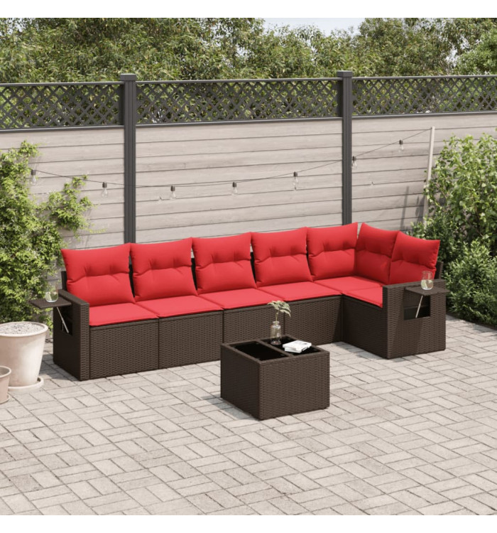 Salon de jardin avec coussins 7 pcs marron résine tressée | Mobilier & Déco