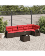 Salon de jardin avec coussins 7 pcs marron résine tressée | Mobilier & Déco