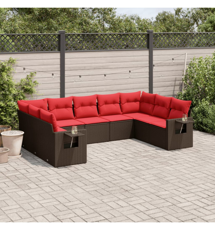 Salon de jardin avec coussins 9 pcs marron résine tressée | Mobilier & Déco
