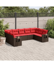 Salon de jardin avec coussins 9 pcs marron résine tressée | Mobilier & Déco