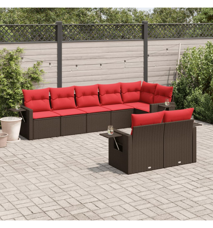 Salon de jardin 8 pcs avec coussins marron résine tressée | Mobilier & Déco