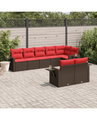 Salon de jardin 8 pcs avec coussins marron résine tressée | Mobilier & Déco