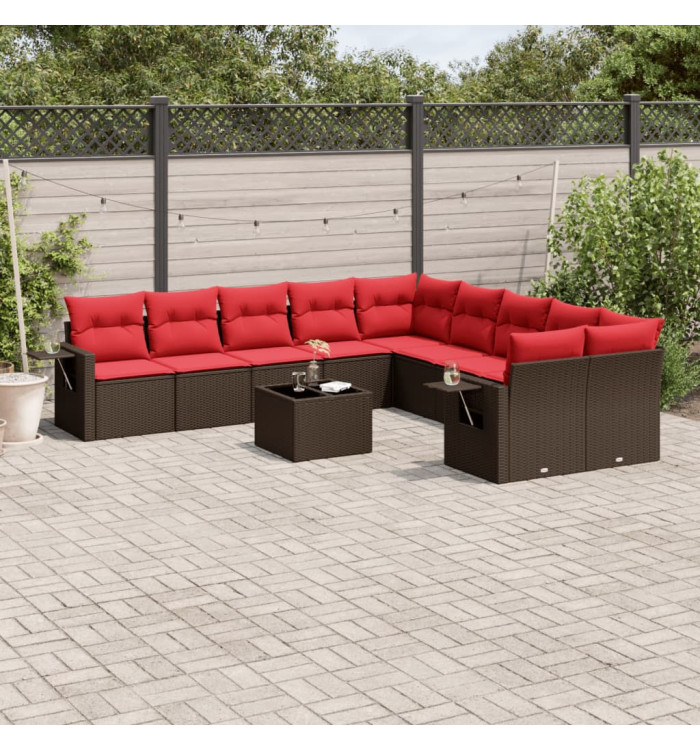 Salon de jardin et coussins 11 pcs marron résine tressée | Mobilier & Déco