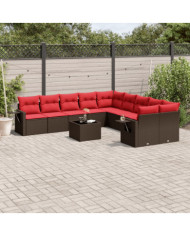 Salon de jardin et coussins 11 pcs marron résine tressée | Mobilier & Déco