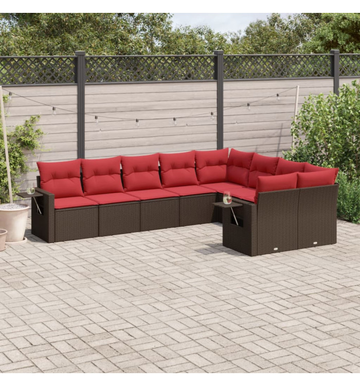 Salon de jardin avec coussins 9 pcs marron résine tressée | Mobilier & Déco