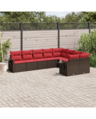 Salon de jardin avec coussins 9 pcs marron résine tressée | Mobilier & Déco
