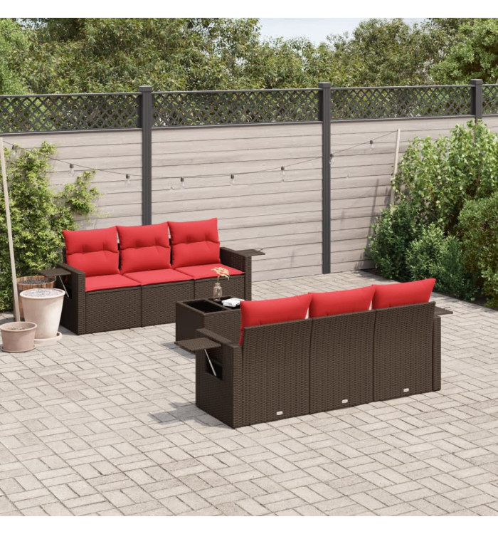 Salon de jardin avec coussins 7 pcs marron résine tressée | Mobilier & Déco