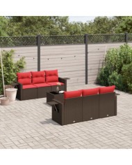Salon de jardin avec coussins 7 pcs marron résine tressée | Mobilier & Déco