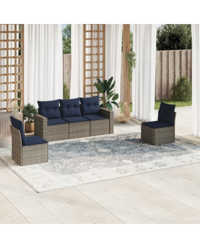 Salon de jardin 5 pcs avec coussins gris résine tressée | Mobilier & Déco