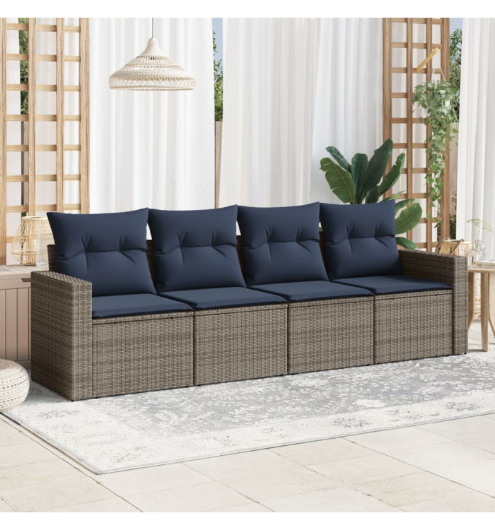 Salon de jardin 4 pcs avec coussins gris résine tressée | Mobilier & Déco