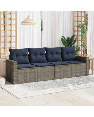 Salon de jardin 4 pcs avec coussins gris résine tressée | Mobilier & Déco