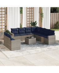Salon de jardin 10 pcs avec coussins gris résine tressée | Mobilier & Déco