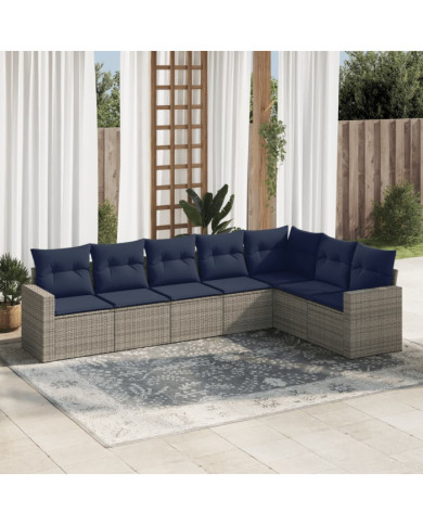 Salon de jardin 7 pcs avec coussins gris résine tressée | Mobilier & Déco