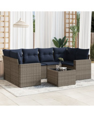 Salon de jardin 7 pcs avec coussins gris résine tressée | Mobilier & Déco