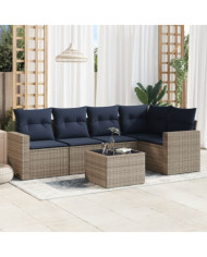 Salon de jardin 6 pcs avec coussins gris résine tressée | Mobilier & Déco