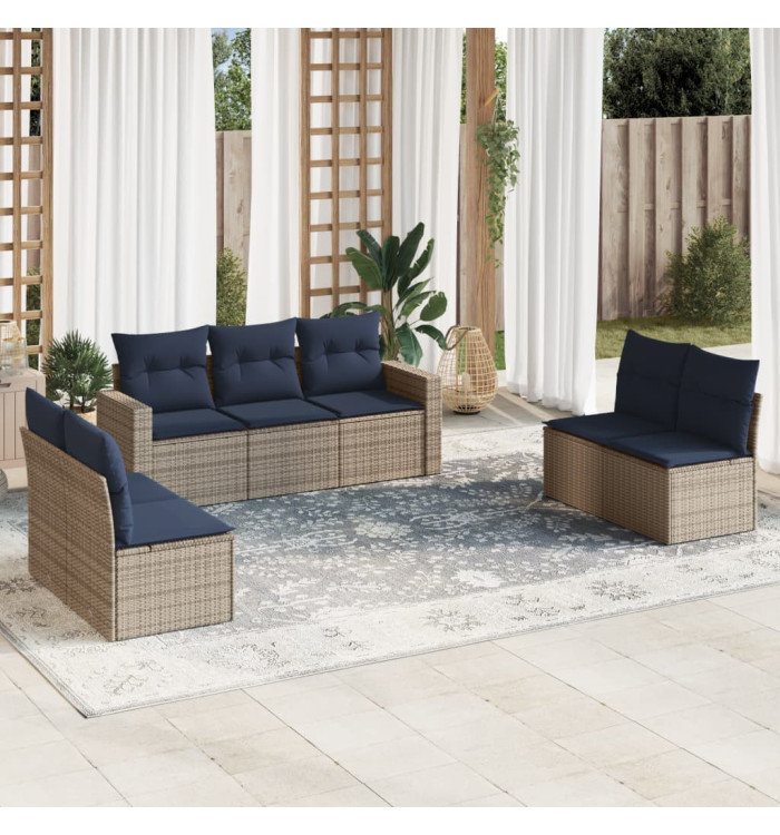 Salon de jardin 7 pcs avec coussins gris résine tressée | Mobilier & Déco
