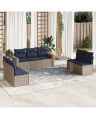 Salon de jardin 7 pcs avec coussins gris résine tressée | Mobilier & Déco