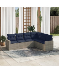 Salon de jardin 6 pcs avec coussins gris résine tressée | Mobilier & Déco