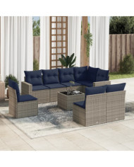 Salon de jardin 9 pcs avec coussins gris résine tressée | Mobilier & Déco