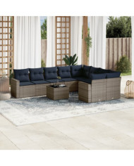 Salon de jardin 10 pcs avec coussins gris résine tressée | Mobilier & Déco
