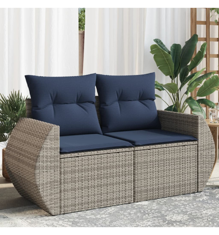 Canapé de jardin 2 places avec coussins gris résine tressée | Mobilier & Déco
