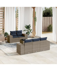 Salon de jardin 6 pcs avec coussins gris résine tressée | Mobilier & Déco